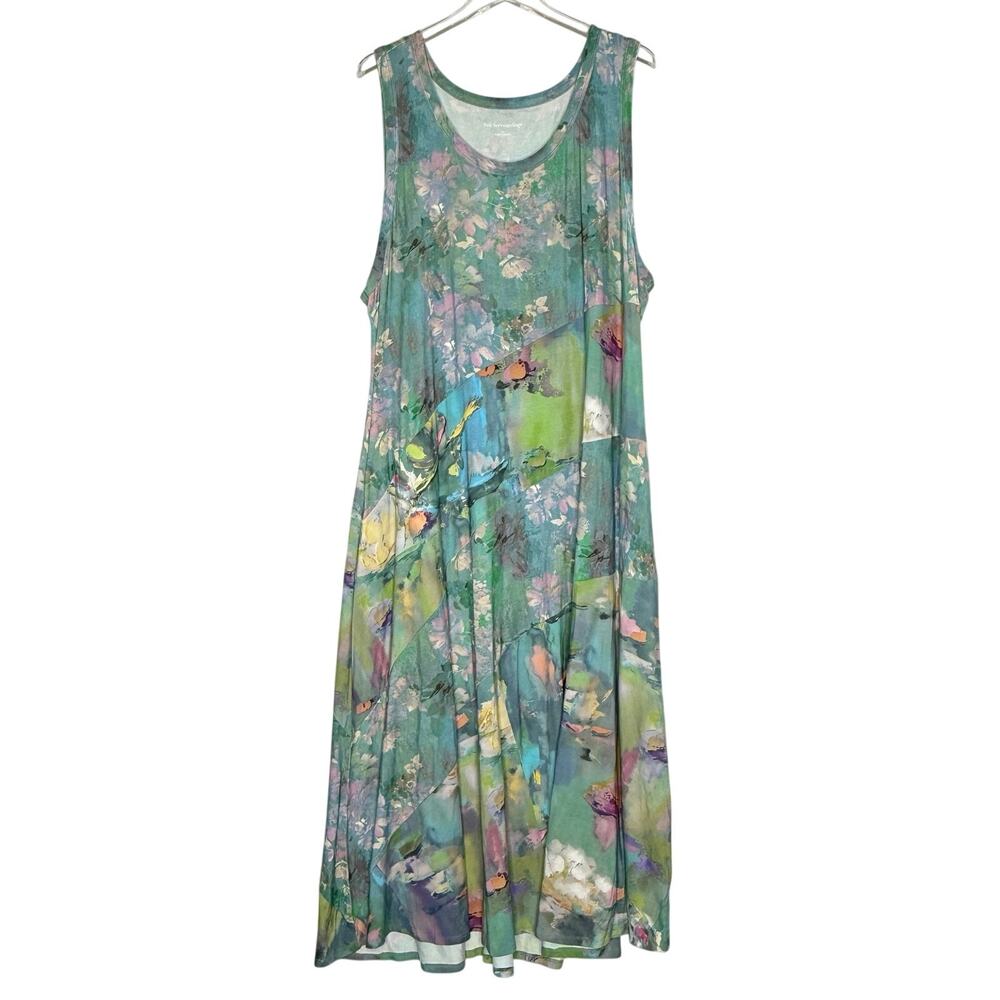Soft Surroundings Teal Floral Watercolor Maxi Dress